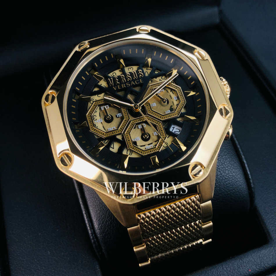 Retail: R9000.00 VERSACE Men's Versus Saint Tropez GOLD EDITION CHRONOGRAPH Watch BRAND NEW
