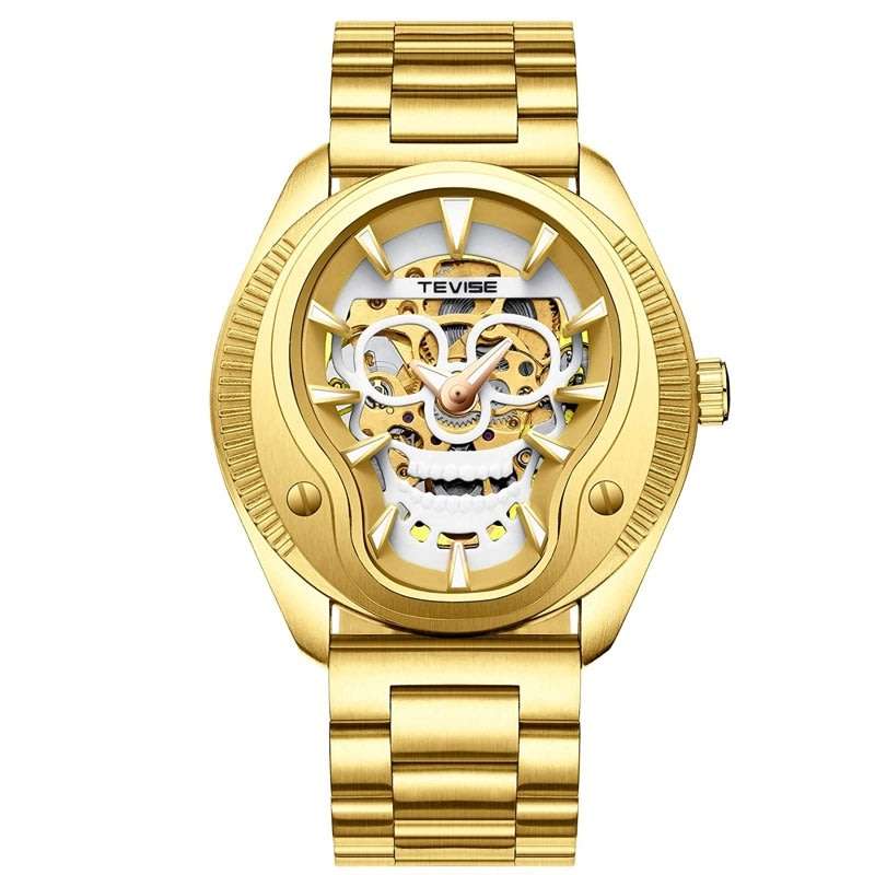 Retail: R2,799.00 TEVISE ® Men's The Skull Steel Gold plated Luminous Automatic Watch BRAND NEW