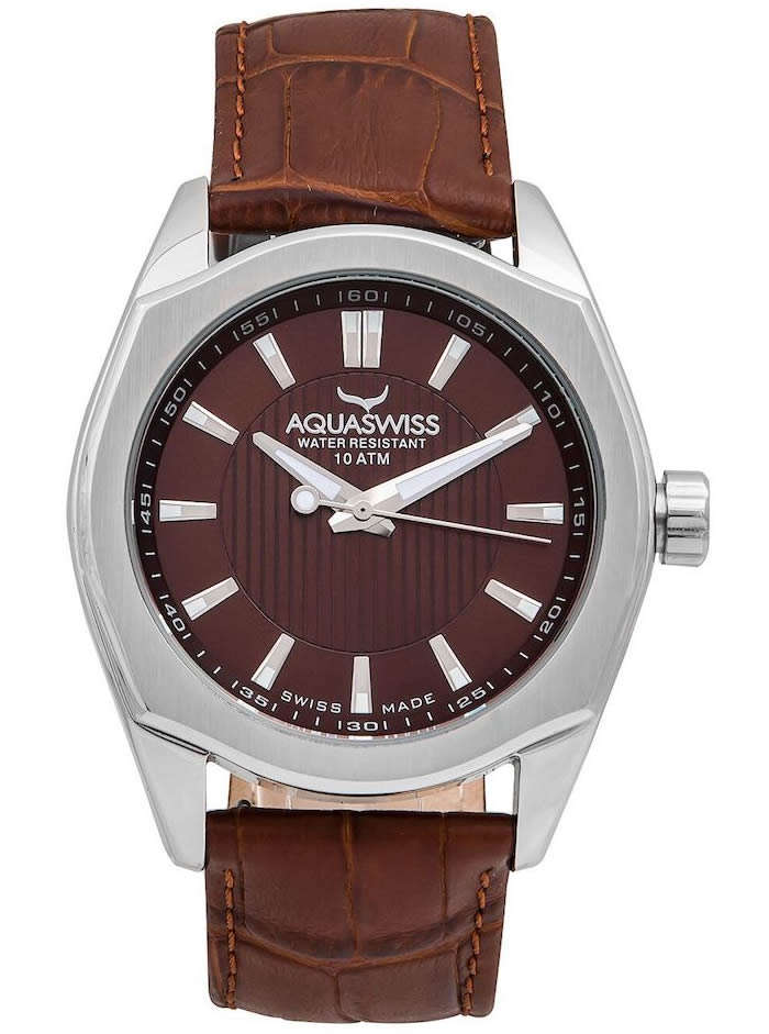 AQUASWISS Men's Classic IV Leather Watch CHOCOLATE SWISS Watch BRAND NEW W/ BOX, PAPERS