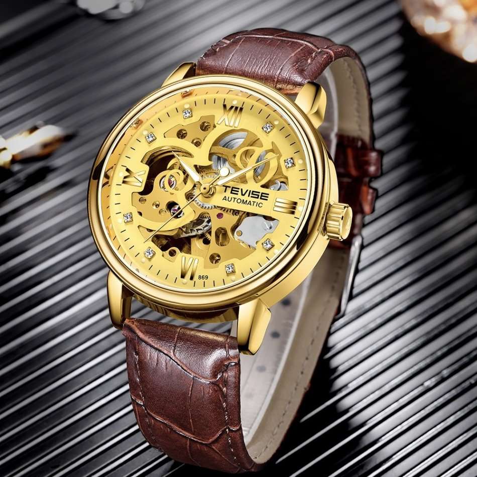 Retail: R2,399.00 TEVISE ® Men`s Metropolis Leather Gold Watch BRAND NEW