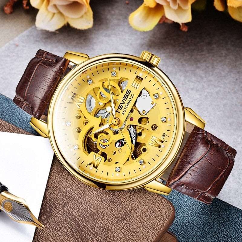 Retail: R2,399.00 TEVISE ® Men`s Metropolis Leather Gold Watch BRAND NEW
