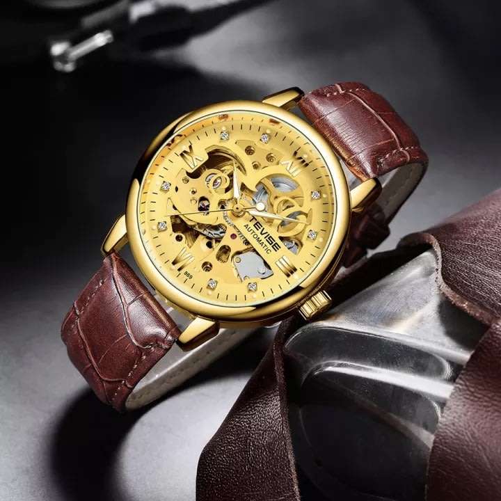 Retail: R2,399.00 TEVISE ® Men`s Metropolis Leather Gold Watch BRAND NEW