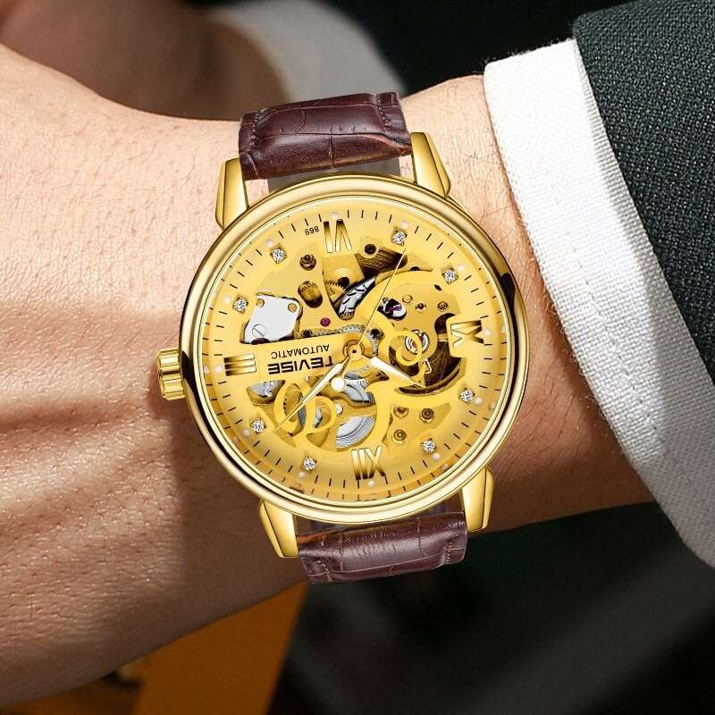 Retail: R2,399.00 TEVISE ® Men`s Metropolis Leather Gold Watch BRAND NEW