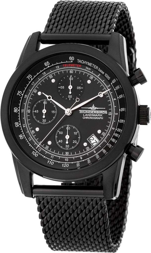Retail: R7,000.00 THUNDERBIRDS AIR CRAFT WATCH Men's Landmark Chronograph BLACK MILANESE Watch