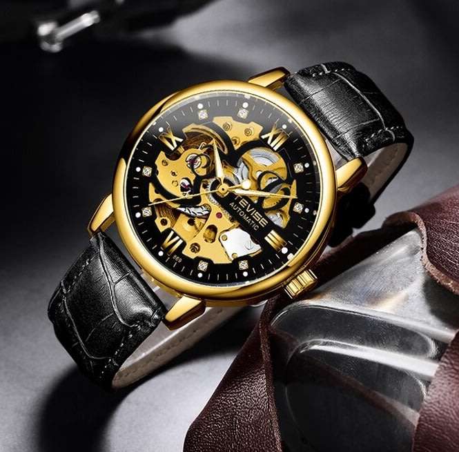 Retail: R2,399.00 TEVISE ® Men's Metropolis Leather Gold Black Watch BRAND NEW