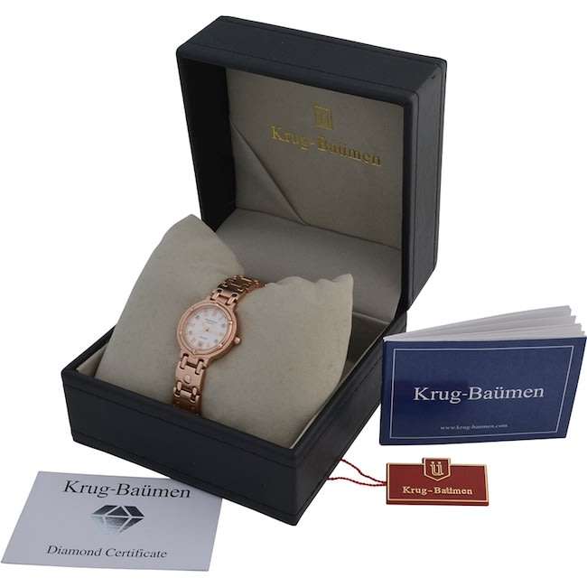 Retail: R10,600.00 Krug Baumen WOMEN'S Charleston CERTIFIED 4 Diamond White Dial Gold Watch