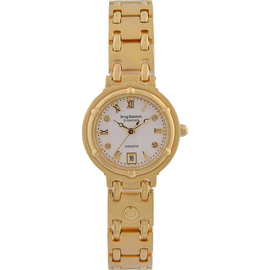Retail: R10,600.00 Krug Baumen WOMEN'S Charleston CERTIFIED 4 Diamond White Dial Gold Watch