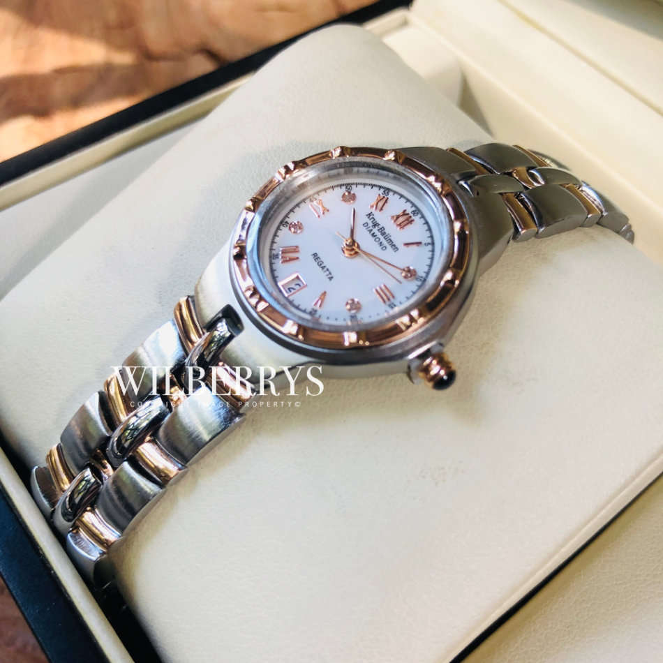 NEW RRP £605 Krug Baumen LADIES ROSE GOLD Regatta 4X Genuine Diamond White Dial Watch NEW