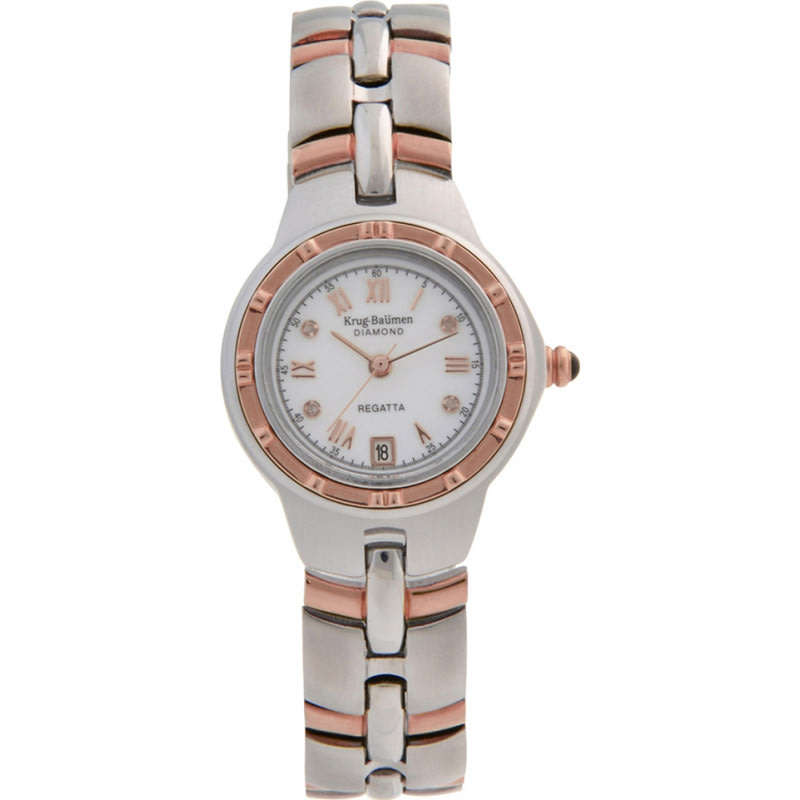 NEW RRP £605 Krug Baumen LADIES ROSE GOLD Regatta 4X Genuine Diamond White Dial Watch NEW