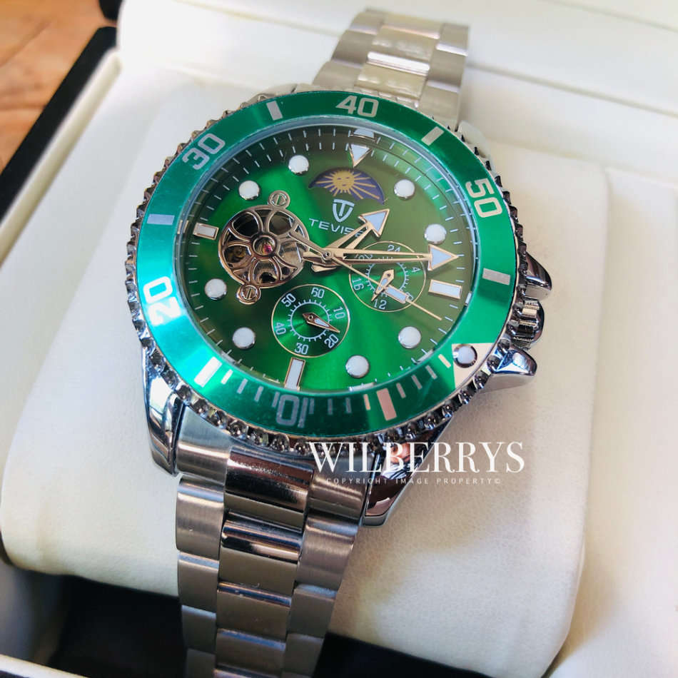 Retail: R2,599.00 TEVISE ® Men`s Perpetual FLYWHEEL Automatic Flower Moon Watch BRAND NEW