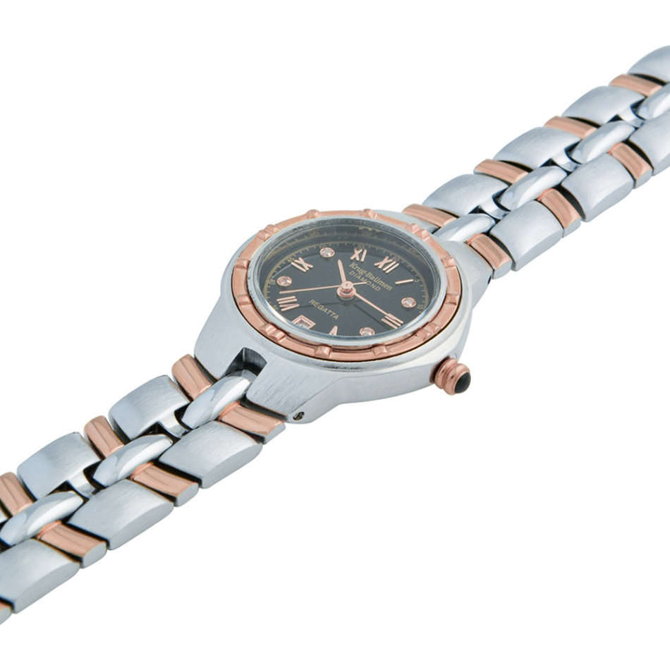 MUST SEE!! Krug Baumen Women`s Regatta 4X Genuine Diamond Black Dial Two Tone Watch BRAND NEW
