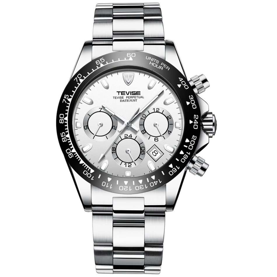 Retail: R2,599.00 TEVISE ® Men's Californian Racer Perpetual Automatic Silver Watch BRAND NEW