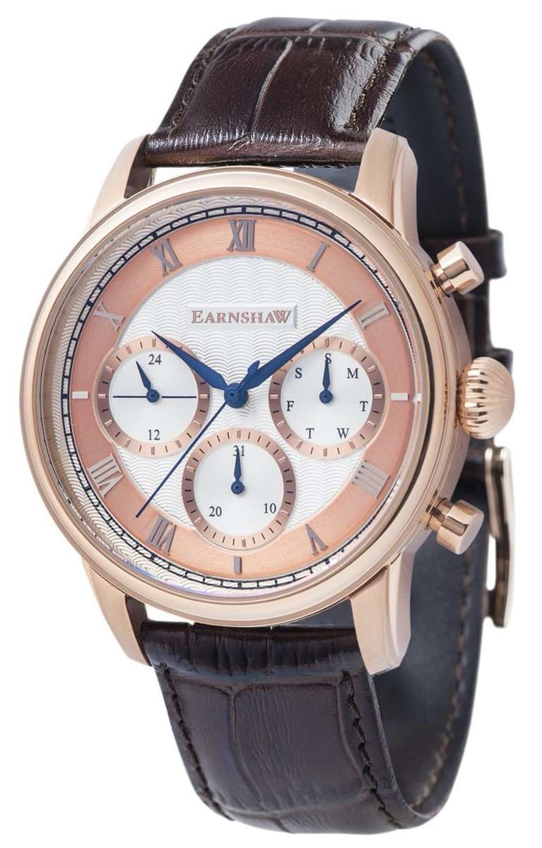 Retail: R8,200.00 Earnshaw LONDON Chronograph Men's BRANDY Longitude Multifunction Watch BRAND NEW