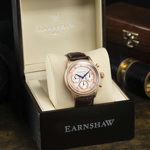 Retail: R8,200.00 Earnshaw LONDON Chronograph Men's BRANDY Longitude Multifunction Watch BRAND NEW
