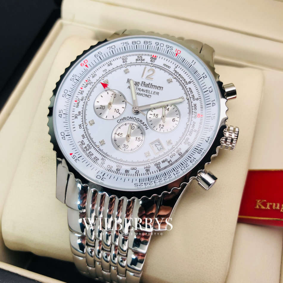 Retail: R12,000.00 Krug-Baumen Men's Air Traveller 46mm Diamond White Dial Watch  NEW IN BOX