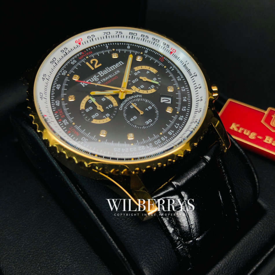 Retail: R11,000.00 Krug-Baumen Men's Air Traveller 46mm Diamond Black Edition Watch BRAND NEW