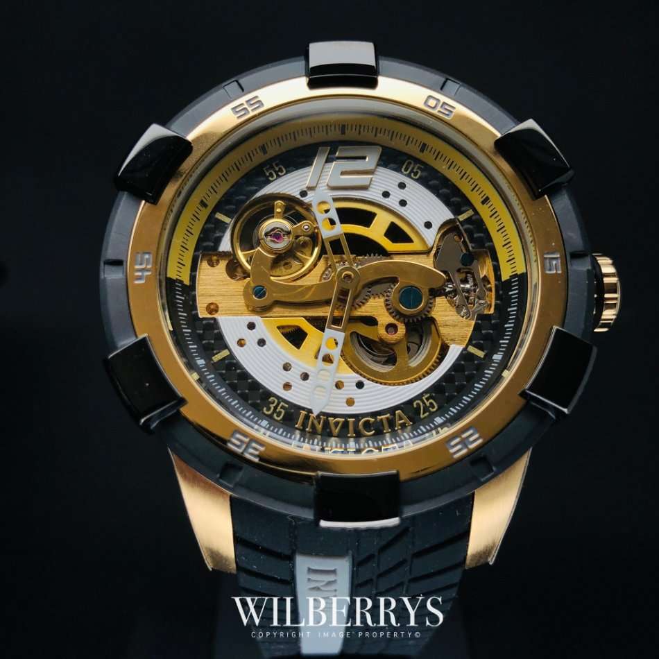 Retail: R12,999.00 INVICTA Men's GLASS Rally Automatic Gold pl. Professional 100m Watch BRAND NEW
