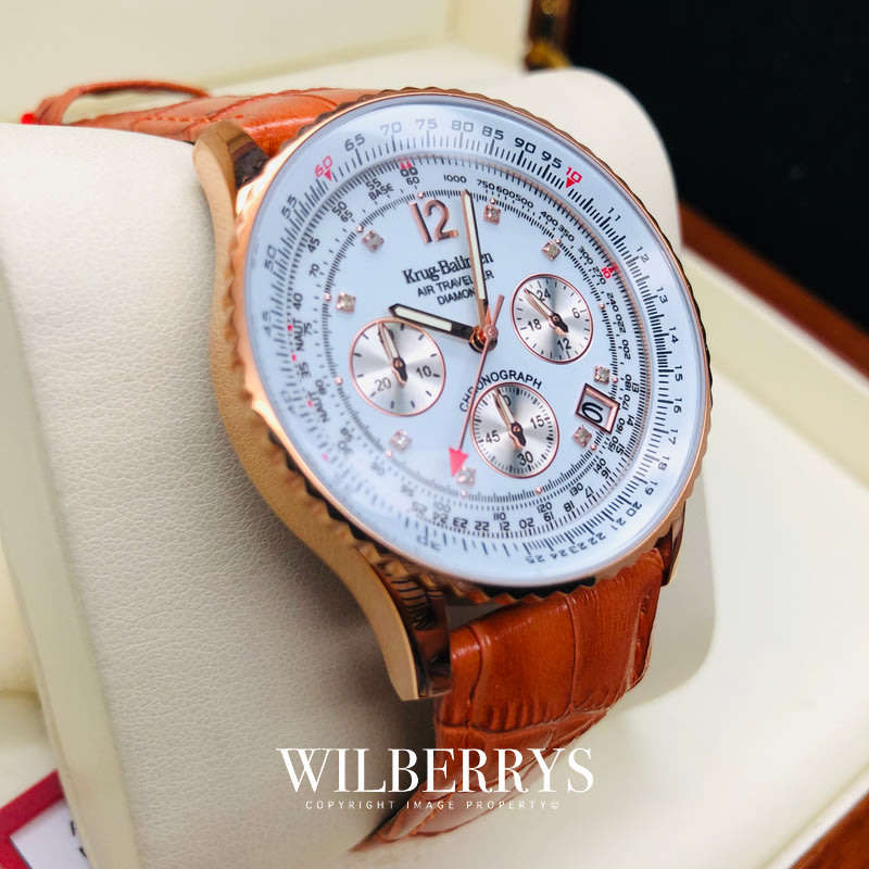 Retail: R10,000.00 Krug-Baumen Men's Air Traveller 42mm Diamond ROSE GOLD pl Watch  NEW IN BOX