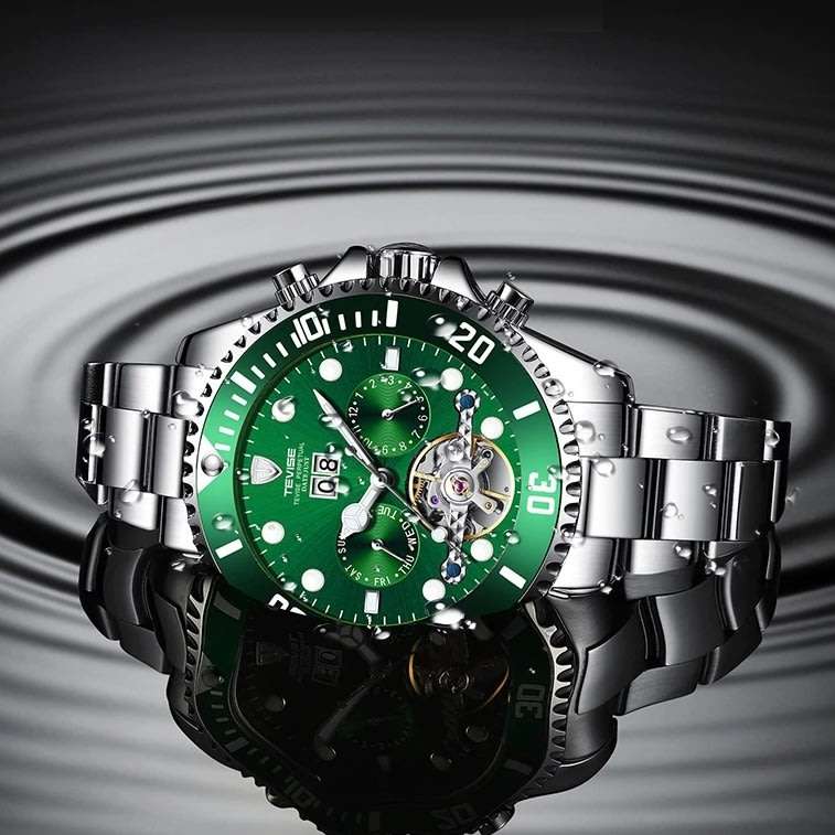 Retail: R2,599.00 TEVISE ® Men`s Perpetual FLYWHEEL Automatic Green Watch BRAND NEW