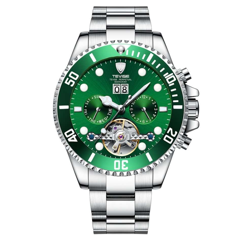 Retail: R2,599.00 TEVISE ® Men`s Perpetual FLYWHEEL Automatic Green Watch BRAND NEW