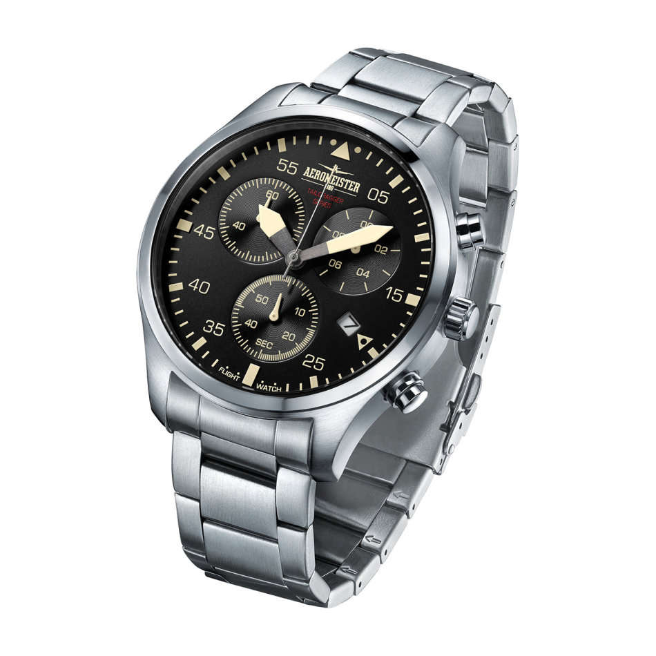 Retail: R7,900.00 Aeromeister 1880 Amsterdam Men`s EVOLUTION STEEL Chronograph Watch + FLIGHT TIN