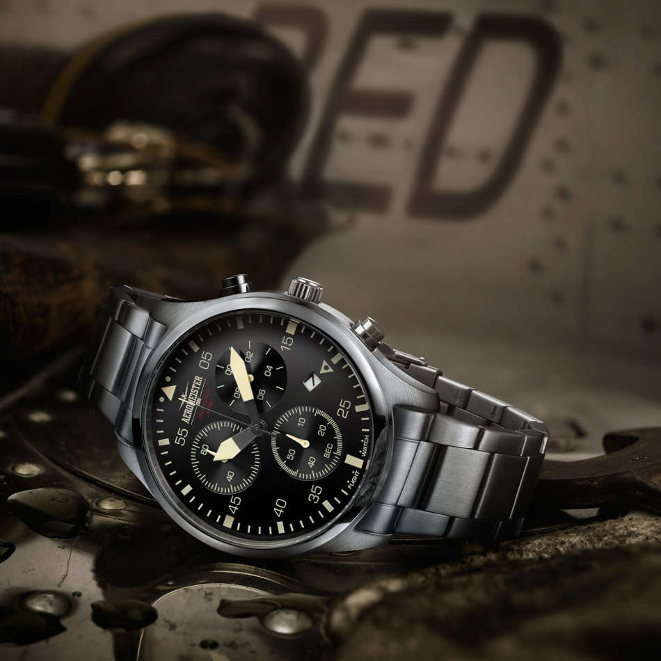 Retail: R7,900.00 Aeromeister 1880 Amsterdam Men`s EVOLUTION STEEL Chronograph Watch + FLIGHT TIN