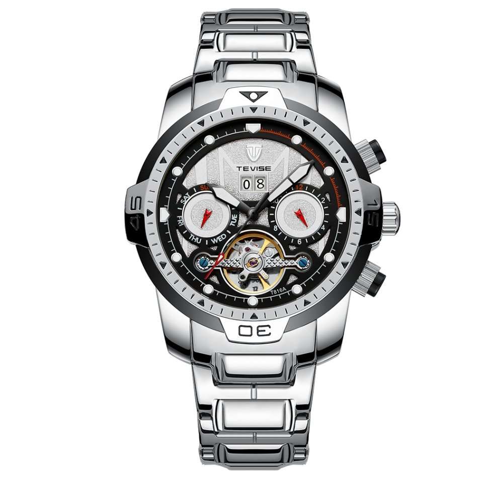 Retail: R2,799.00 TEVISE ® Men's El Diablo AUTOMATIC SILVER SURFER Watch BRAND NEW