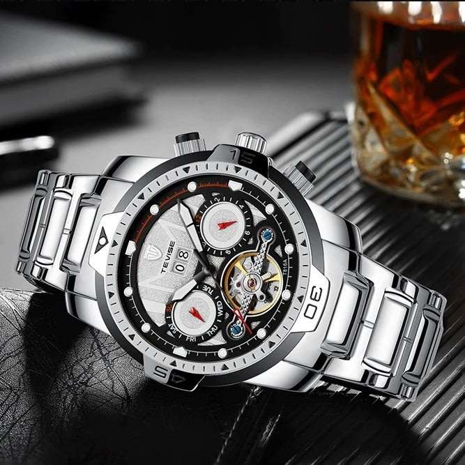 Retail: R2,799.00 TEVISE ® Men's El Diablo AUTOMATIC SILVER SURFER Watch BRAND NEW