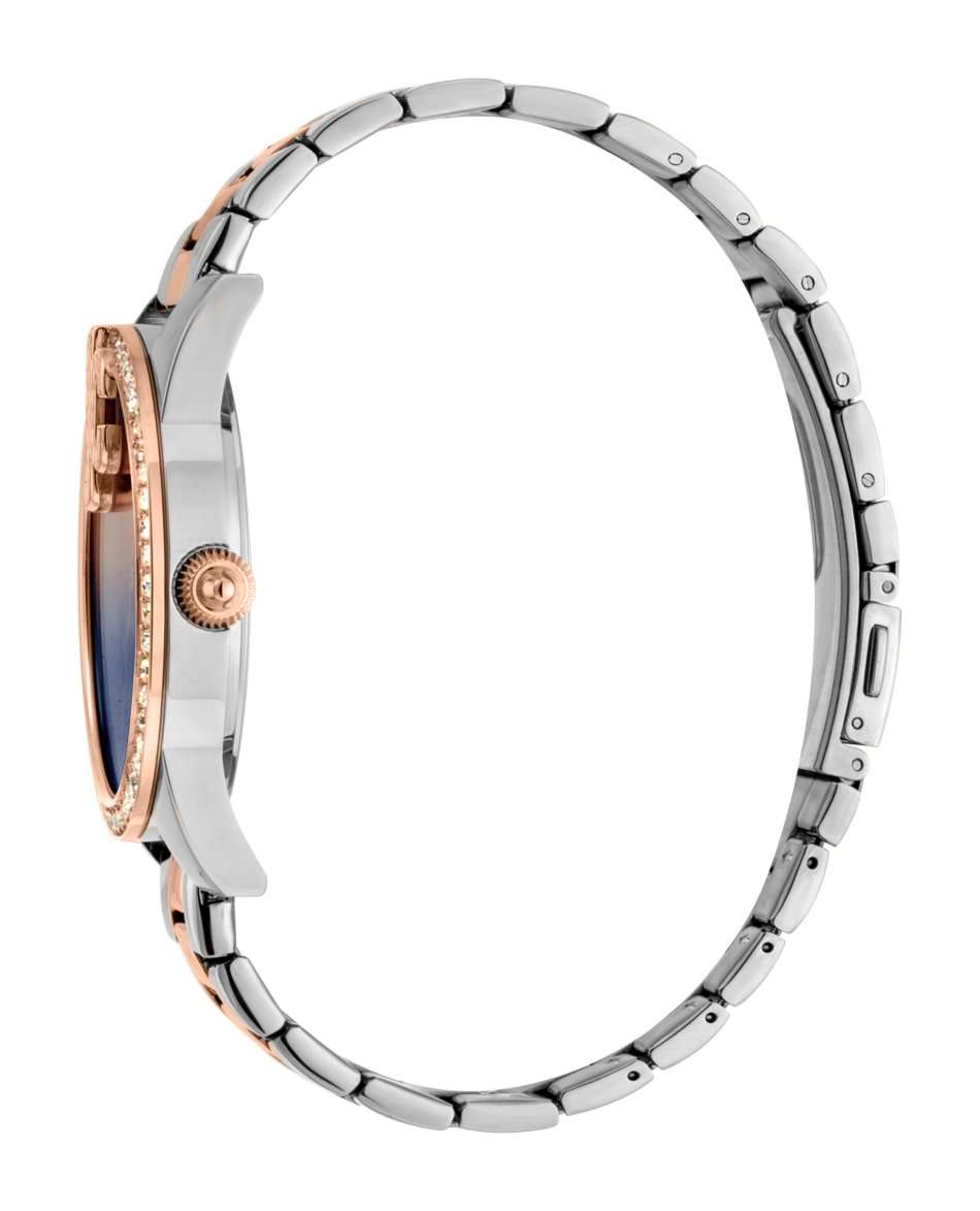 Retail: R7,000.00 ROBERO CAVALLI Women's Bold JC 40mm Steel Two Tone/Rose Gold Blue Zirconia NEW