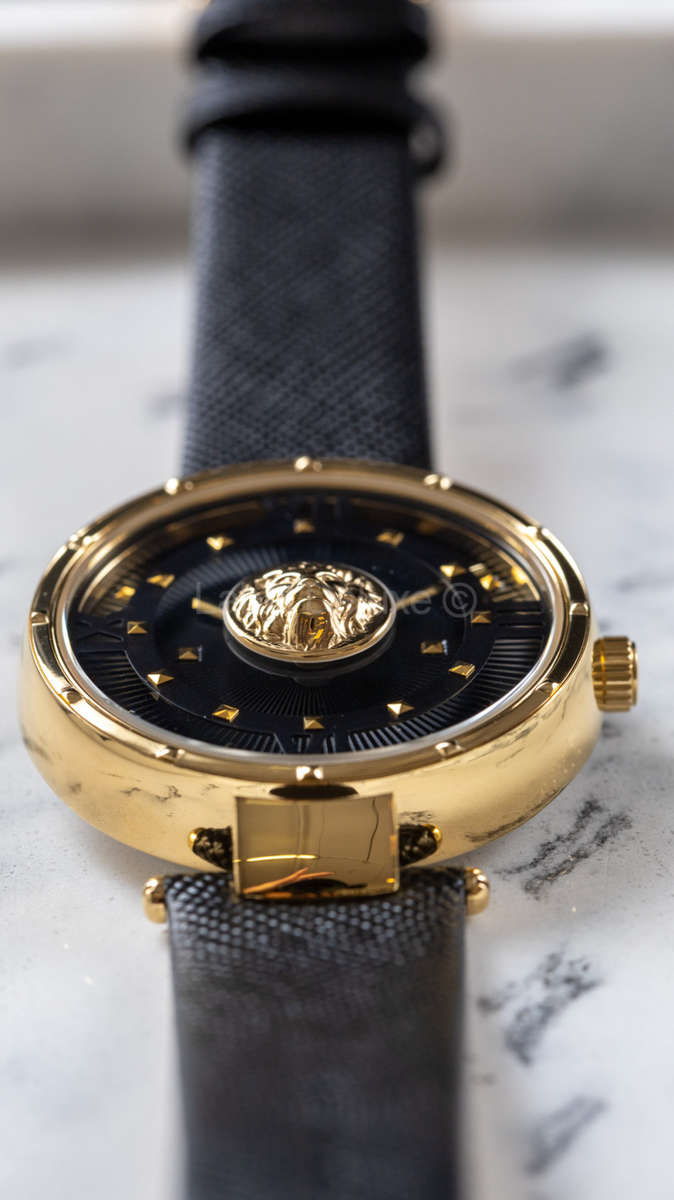 Retail: R8299.00 VERSACE Women's Medusa Parisan Black Leather Watch BRAND NEW NEW IN BOX