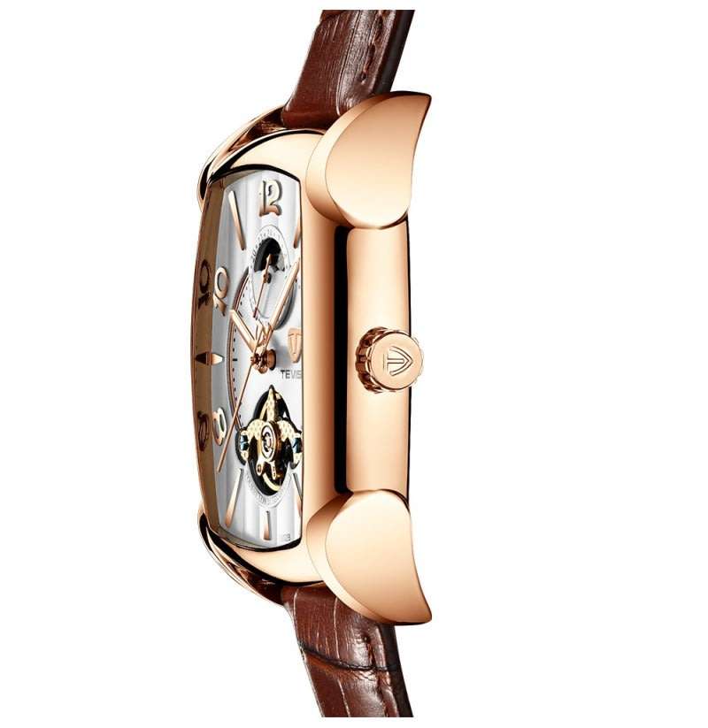 Retail: R2,899.00 TEVISE ® Men's Spanish Tourbillon Automatic ROSE GOLD pl White Watch BRAND NEW