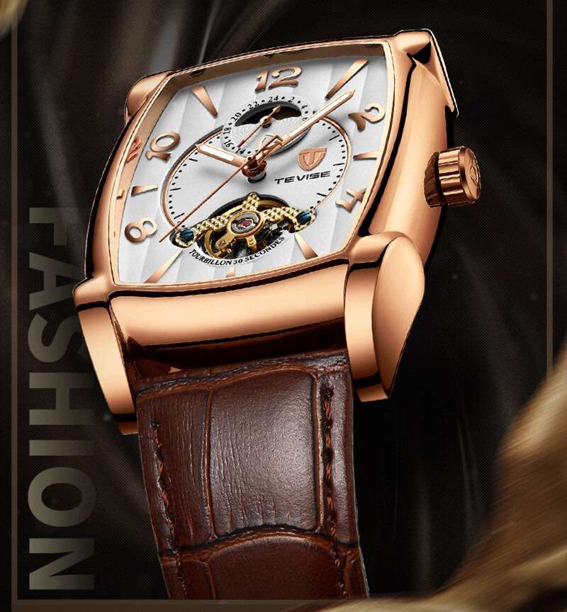 Retail: R2,899.00 TEVISE ® Men's Spanish Tourbillon Automatic ROSE GOLD pl White Watch BRAND NEW