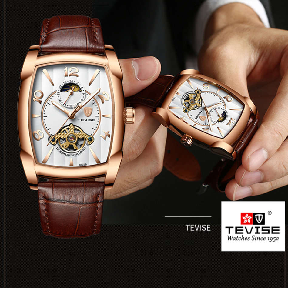 Retail: R2,899.00 TEVISE ® Men's Spanish Tourbillon Automatic ROSE GOLD pl White Watch BRAND NEW