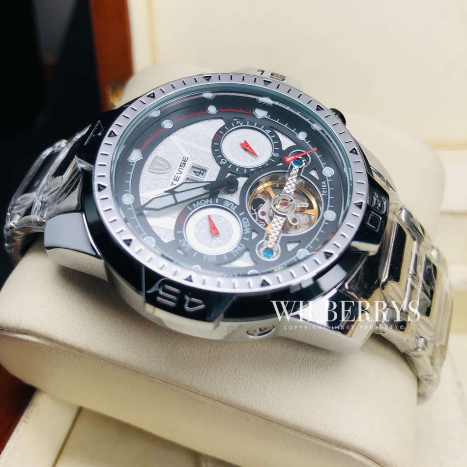 Retail: R2,799.00 TEVISE ® Men's El Diablo AUTOMATIC SILVER SURFER Watch BRAND NEW