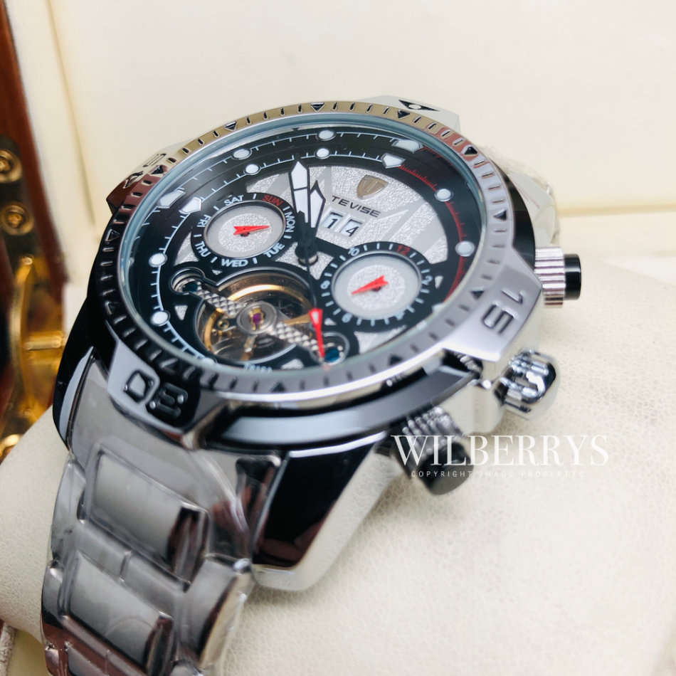 Retail: R2,799.00 TEVISE ® Men's El Diablo AUTOMATIC SILVER SURFER Watch BRAND NEW