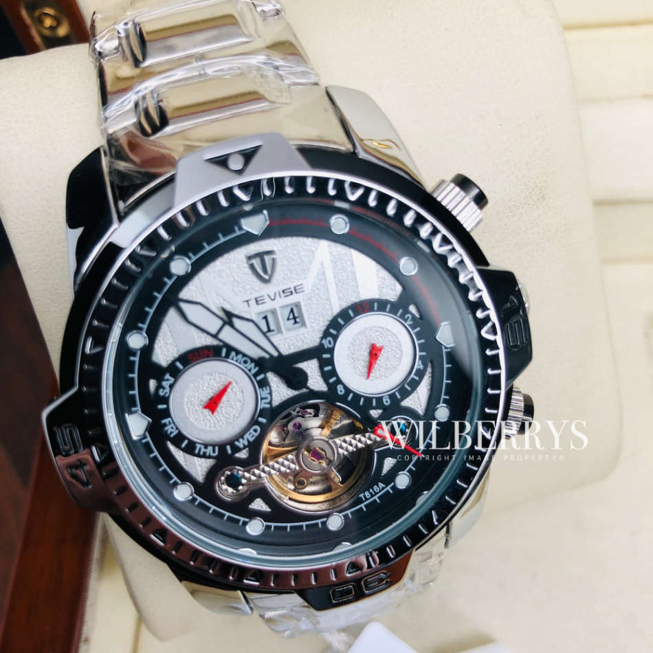 Retail: R2,799.00 TEVISE ® Men's El Diablo AUTOMATIC SILVER SURFER Watch BRAND NEW