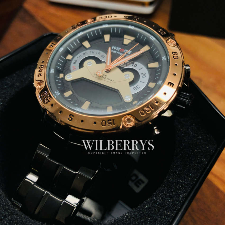 WEIDE Men's GRENADE Black/Rose Gold Watch Dual Time BRAND NEW official SA store
