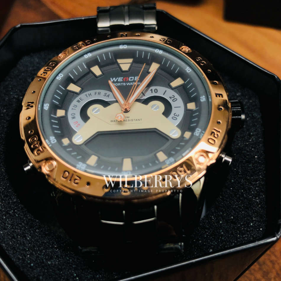 WEIDE Men's GRENADE Black/Rose Gold Watch Dual Time BRAND NEW official SA store