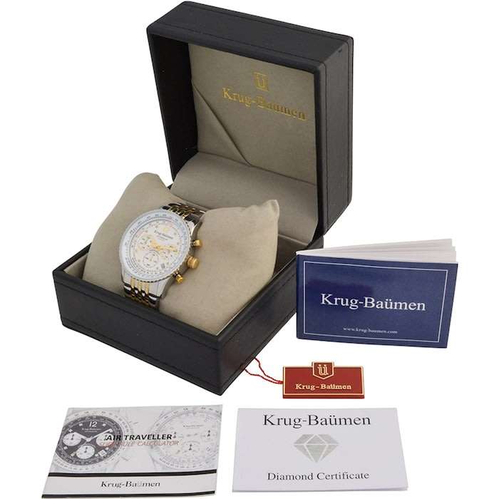 Retail: R12,000.00 Krug-Baumen Men's Air Traveller 42mm Diamond TWO TONE Watch  NEW IN BOX