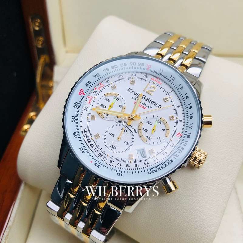 Retail: R12,000.00 Krug-Baumen Men's Air Traveller 42mm Diamond TWO TONE Watch  NEW IN BOX