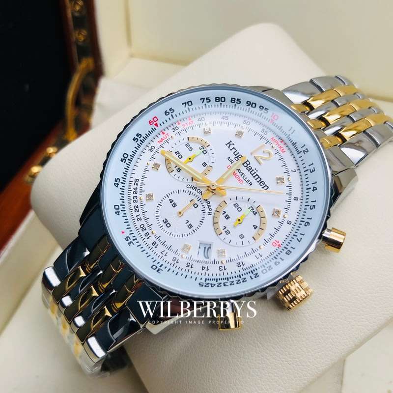 Retail: R12,000.00 Krug-Baumen Men's Air Traveller 42mm Diamond TWO TONE Watch  NEW IN BOX