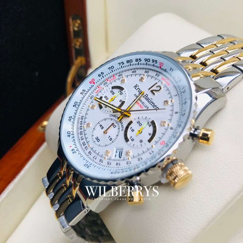 Retail: R12,000.00 Krug-Baumen Men's Air Traveller 42mm Diamond TWO TONE Watch  NEW IN BOX