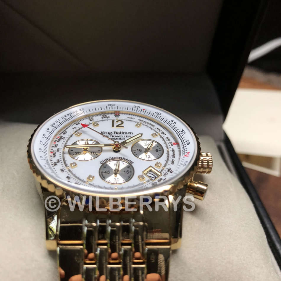 Retail: R10,000.00 Krug-Baumen Men`s Air Traveller 42mm Diamond GOLD EDITION Watch  NEW