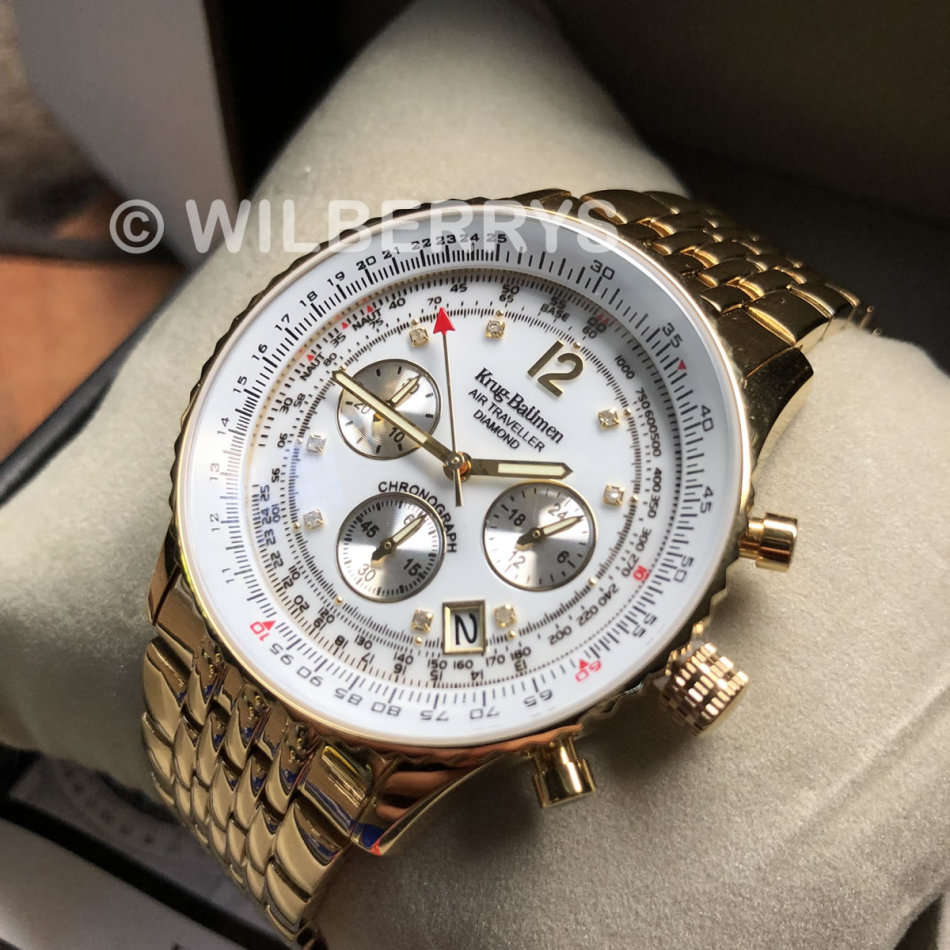 Retail: R10,000.00 Krug-Baumen Men`s Air Traveller 42mm Diamond GOLD EDITION Watch  NEW