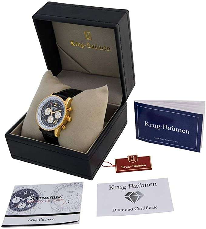 Retail: R10,000.00 Krug-Baumen Men's Air Traveller 42mm Diamond Watch  NEW IN BOX