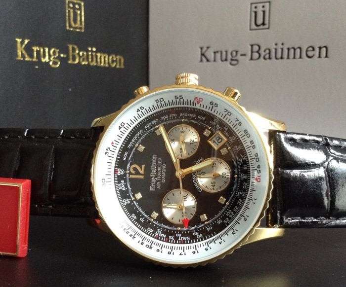 Retail: R10,000.00 Krug-Baumen Men's Air Traveller 42mm Diamond Watch  NEW IN BOX