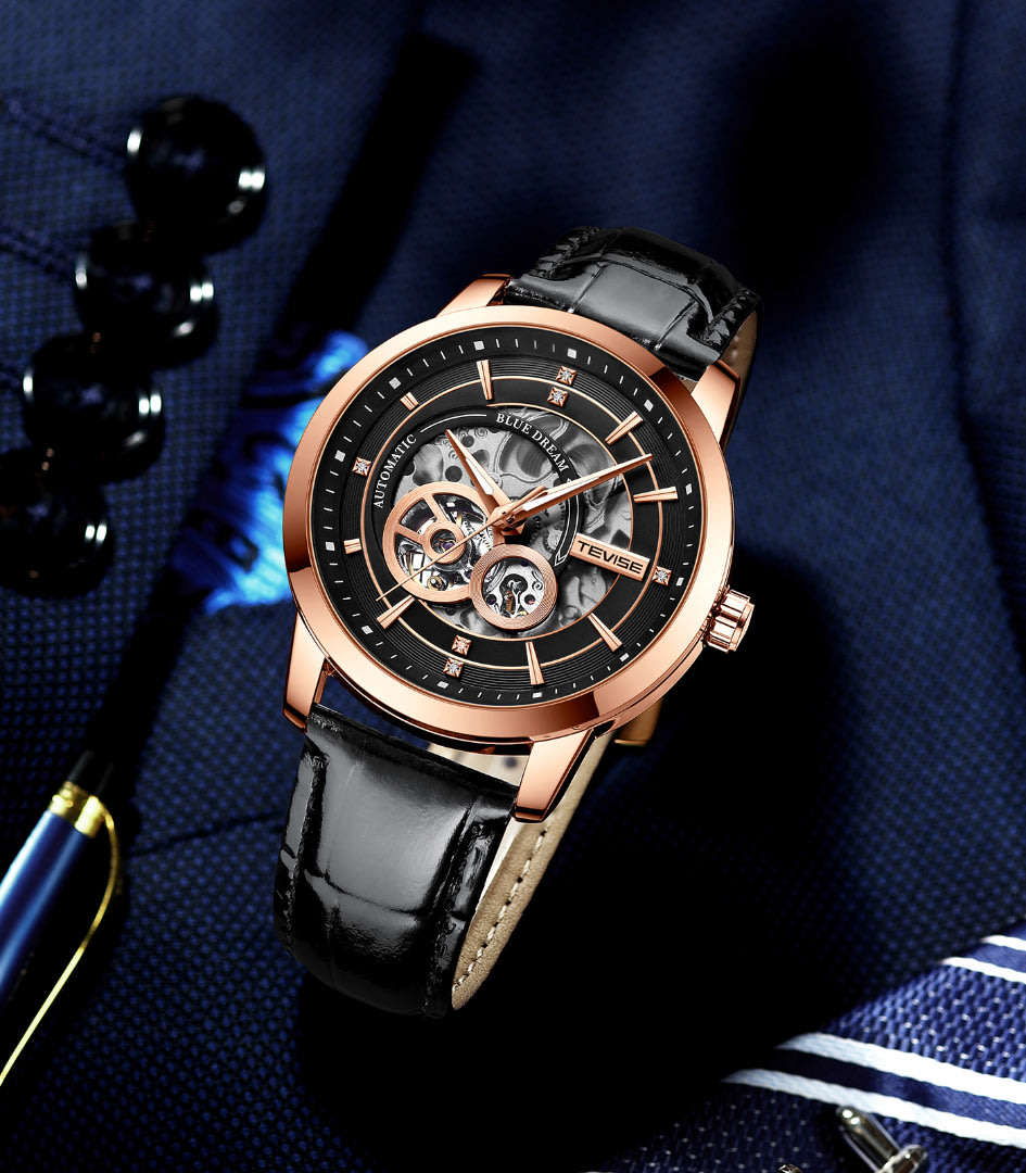 Retail: R2,599.00 TEVISE ® Men's Dream Automatic Leather Black/Rose Gold BRAND NEW