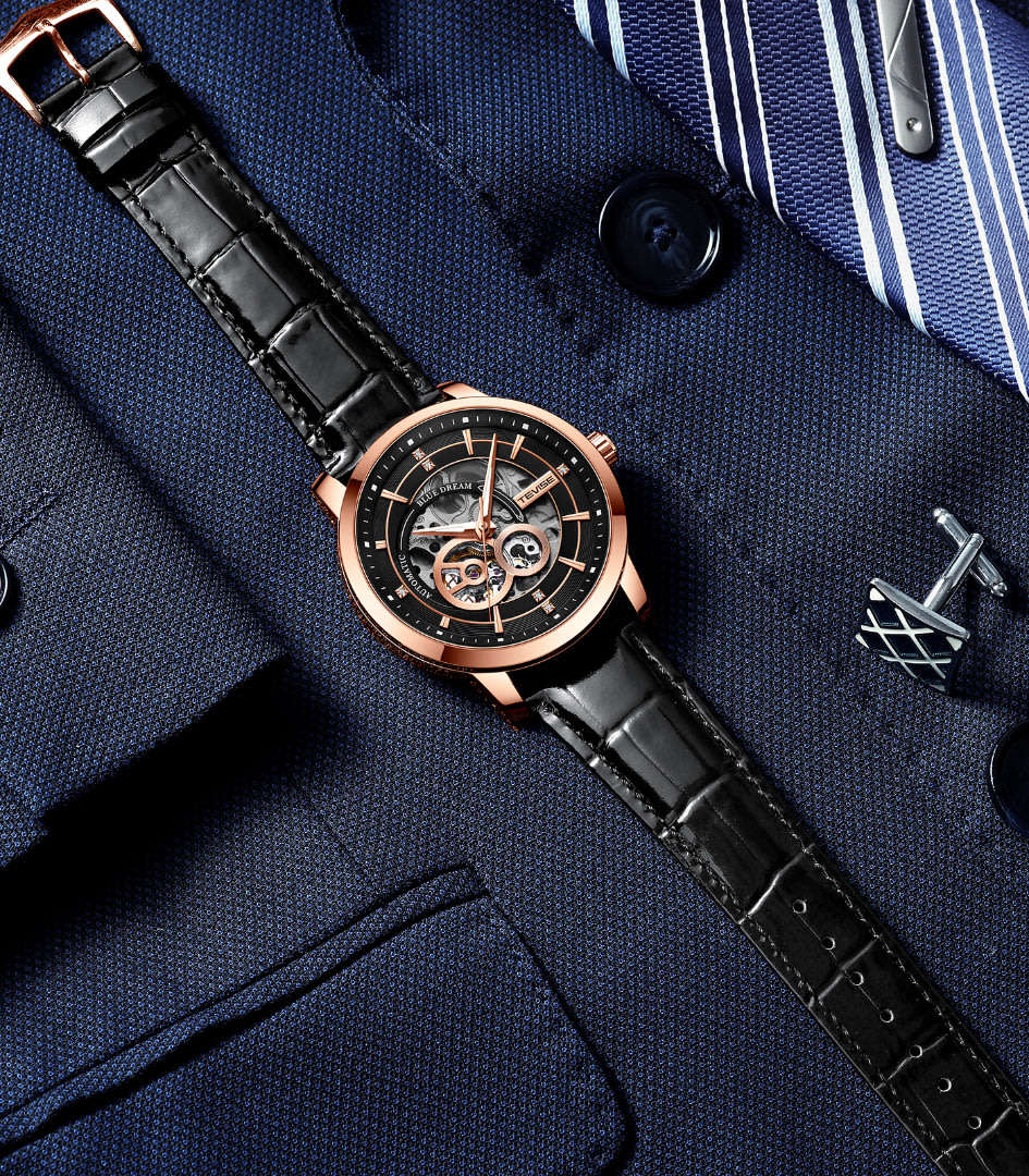 Retail: R2,599.00 TEVISE ® Men's Dream Automatic Leather Black/Rose Gold BRAND NEW