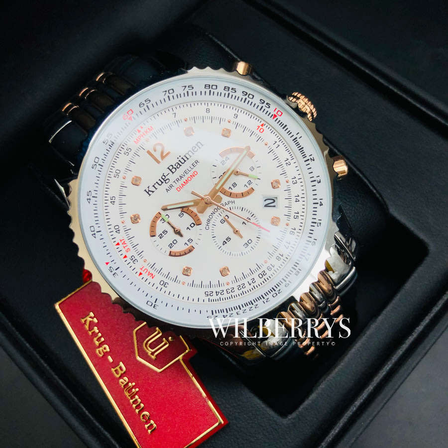 Retail: R12,000.00 Krug-Baumen Men's Air Traveller 46mm Diamond TWO TONE Watch  NEW IN BOX