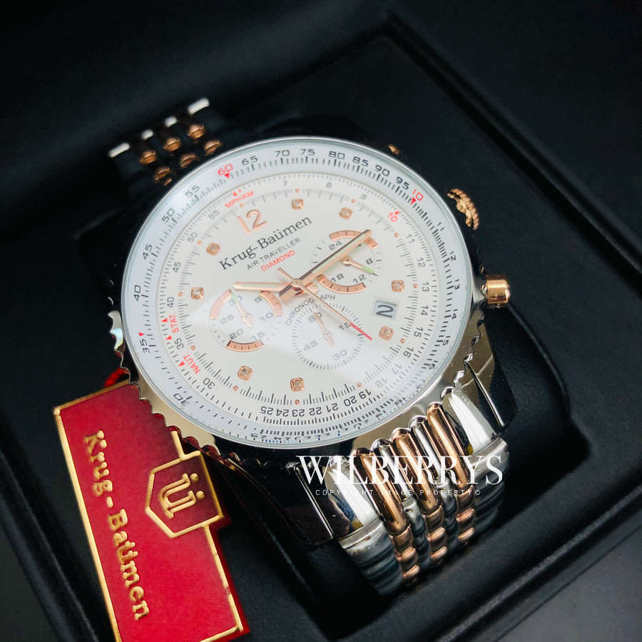 Retail: R12,000.00 Krug-Baumen Men's Air Traveller 46mm Diamond TWO TONE Watch  NEW IN BOX